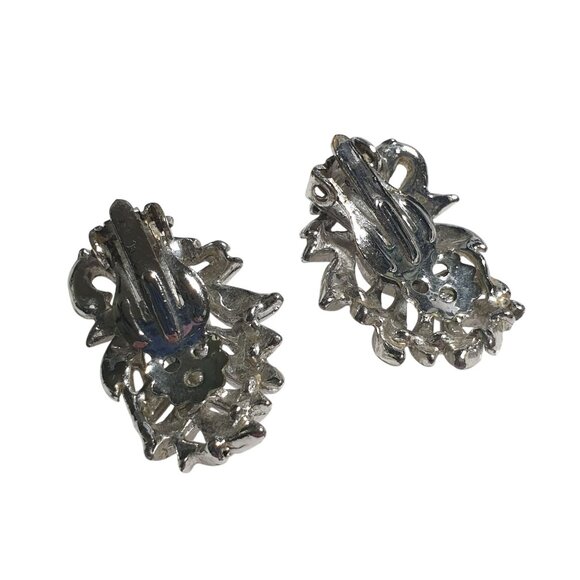 Silver-Tone Leaf Clip-On Earrings Vintage Retro Costume Jewelry - Picture 3 of 5